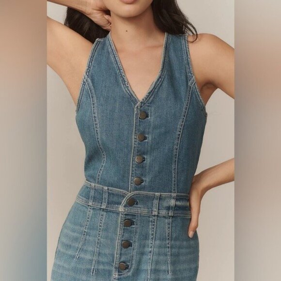 ❤️HP❤️NWT Size XL- Anthropologie Pilcro Denim Vest Twofer Midi Dress (Two piece) - Picture 3 of 14